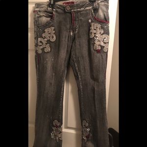 Vintage grey Pepe Jeans with flower design size 36